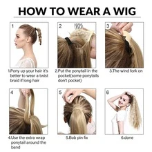 合成假髮黑色馬尾辮綁帶包裹馬尾延長14寸自然小波紋短卷馬尾適合女日常使用 - 黑色 - 查看 10