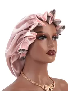 Double-Layer Patchwork Spandex Sleeping Cap Wig Cap Silk Bonnet Satin Bonnet - Pink - View 3