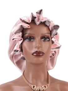 Double-Layer Patchwork Spandex Sleeping Cap Wig Cap Silk Bonnet Satin Bonnet - Pink - View 4