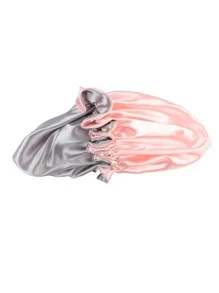 Double-Layer Patchwork Spandex Sleeping Cap Wig Cap Silk Bonnet Satin Bonnet - Pink - View 6