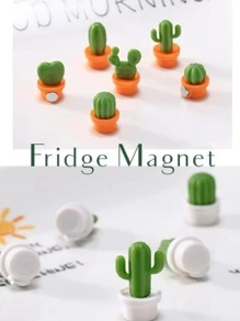 6pcs Cactus Shaped Fridge Magnet, Random Color, 3d Plant Pot Design, Memo Note, Message Board, Iron Attraction Best Gifts - Multicolor - View 2