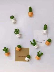 6pcs Cactus Shaped Fridge Magnet, Random Color, 3d Plant Pot Design, Memo Note, Message Board, Iron Attraction Best Gifts - Multicolor - View 4