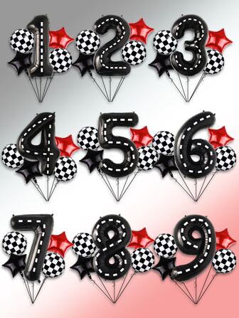 5pcs 40-inch Black & White Checkered Latex Balloons For Birthday Party Decoration