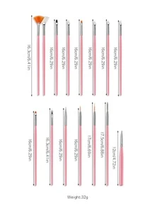 15 cái/bộ Cọ vẽ móng màu hồng - Hồng - Xem 3