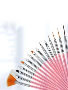 15 cái/bộ Cọ vẽ móng màu hồng - Hồng - Xem 1