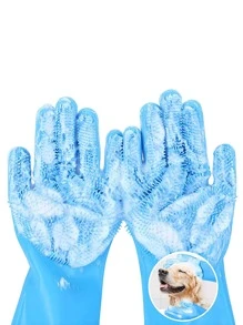 1對寵物沐浴矽膠手套狗狗貓洗澡刷按摩刷加厚防滑