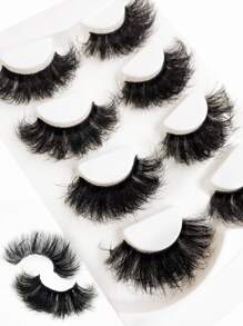 Asiteo 4 Pairs/Pack Thick Curly Fluffy Volume False Eyelashes Mink Lashes Cat-Eye Look Wispy Long 25mm 8D Volume Fake Eyelash Strips Foxy Eye Lifting Look Extension Full Eyelash Strip To Lengthen And Volumize The Outer Corner Of Your Eye For Beauty Makeup - 黑色 - 查看 4