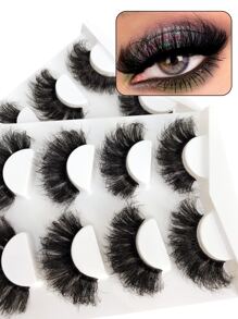 Asiteo 4 Pairs/Pack Thick Curly Fluffy Volume False Eyelashes Mink Lashes Cat-Eye Look Wispy Long 25mm 8D Volume Fake Eyelash Strips Foxy Eye Lifting Look Extension Full Eyelash Strip To Lengthen And Volumize The Outer Corner Of Your Eye For Beauty Makeup - 黑色 - 查看 6