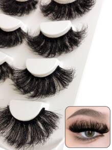 Asiteo 4 Pairs/Pack Thick Curly Fluffy Volume False Eyelashes Mink Lashes Cat-Eye Look Wispy Long 25mm 8D Volume Fake Eyelash Strips Foxy Eye Lifting Look Extension Full Eyelash Strip To Lengthen And Volumize The Outer Corner Of Your Eye For Beauty Makeup - 黑色 - 查看 5