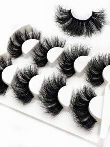 Asiteo 4 Pairs/Pack Thick Curly Fluffy Volume False Eyelashes Mink Lashes Cat-Eye Look Wispy Long 25mm 8D Volume Fake Eyelash Strips Foxy Eye Lifting Look Extension Full Eyelash Strip To Lengthen And Volumize The Outer Corner Of Your Eye For Beauty Makeup - 黑色 - 查看 3
