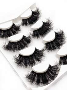Asiteo 4 Pairs/Pack Thick Curly Fluffy Volume False Eyelashes Mink Lashes Cat-Eye Look Wispy Long 25mm 8D Volume Fake Eyelash Strips Foxy Eye Lifting Look Extension Full Eyelash Strip To Lengthen And Volumize The Outer Corner Of Your Eye For Beauty Makeup - 黑色 - 查看 2