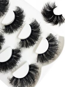 Asiteo 4 Pairs/Pack Thick Curly Fluffy Volume False Eyelashes Mink Lashes Cat-Eye Look Wispy Long 25mm 8D Volume Fake Eyelash Strips Foxy Eye Lifting Look Extension Full Eyelash Strip To Lengthen And Volumize The Outer Corner Of Your Eye For Beauty Makeup - 黑色 - 查看 7