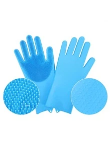 1對寵物沐浴矽膠手套狗狗貓洗澡刷按摩刷加厚防滑