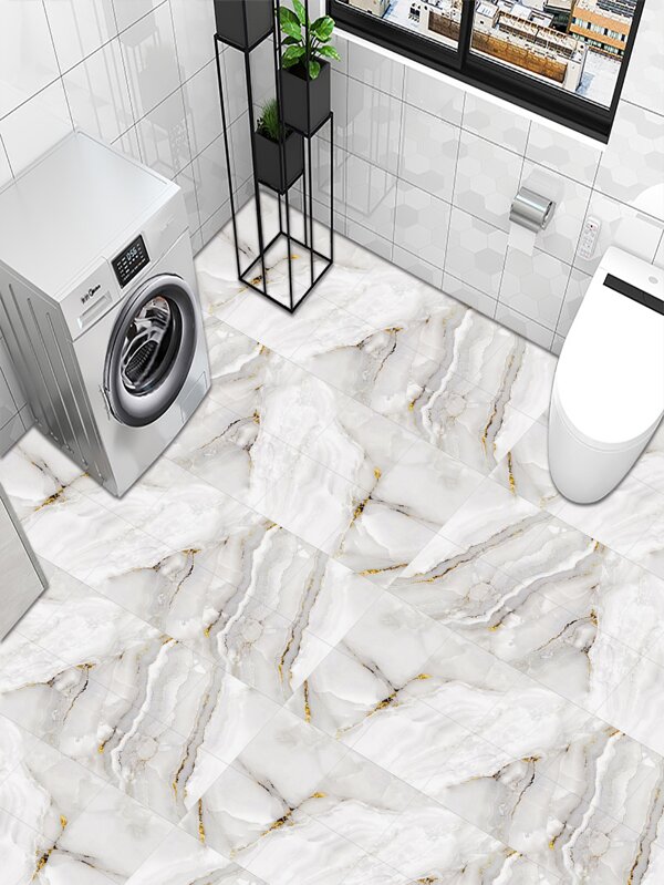 10pcs Marble Patterned Floor Tile Stickers, Pvc Material Waterproof