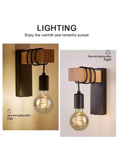 Retro Wood Wand Lamp E27 Moderne Minimalist Indoor Hang Sconc Fixture Home Bedside Bedroom Lighting Stair Verlichting view 3