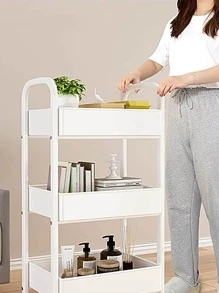 1pc Portable Bookcase Cart With Wheels For Snacks & Desk Top Storage Suitable For Reading Room And Study Room - White - View 4