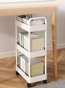 1pc Portable Bookcase Cart With Wheels For Snacks & Desk Top Storage Suitable For Reading Room And Study Room - White - View 5