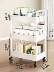 1pc Portable Bookcase Cart With Wheels For Snacks & Desk Top Storage Suitable For Reading Room And Study Room - White - View 6