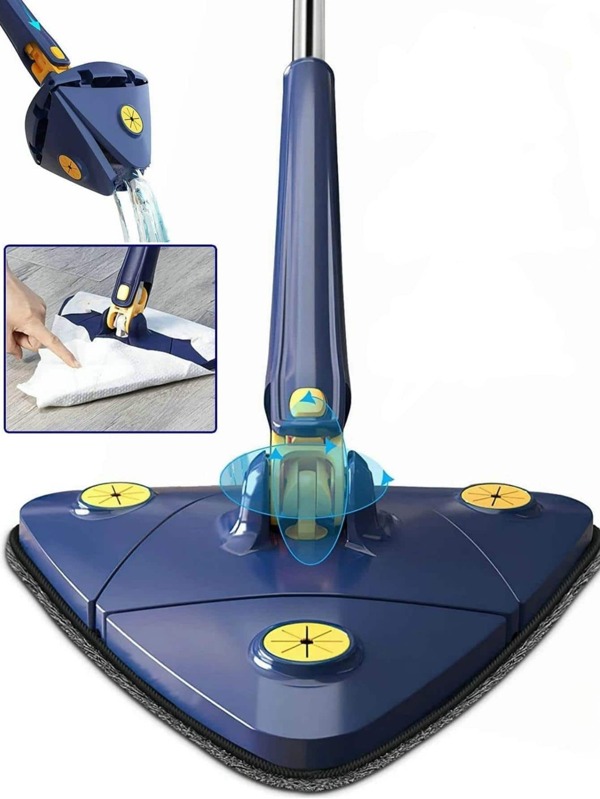 360° Rotatable & Adjustable Cleaning Mop, Telescopic Triangle Mop With Long Handle, Hand Press / Quick Dry, Multi-functional Ultra-fine Fiber Wet & Dry Mop