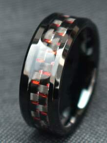 1pc 8mm Men Rings Stainless Steel Classic Ring Black Red Jewelry Wedding Bands Gift Accessories - Red - View 2