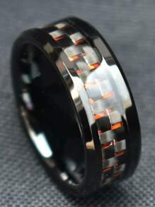 1pc 8mm Men Rings Stainless Steel Classic Ring Black Red Jewelry Wedding Bands Gift Accessories - Red - View 1