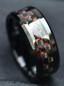 1pc 8mm Men Rings Stainless Steel Classic Ring Black Red Jewelry Wedding Bands Gift Accessories - Red - View 4