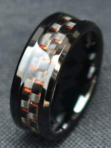 1pc 8mm Men Rings Stainless Steel Classic Ring Black Red Jewelry Wedding Bands Gift Accessories - Red - View 3