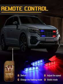 4 In1 LED Grille Strobe Light Emergency Red Blue Strobe Warning Light With Wireless Remote Control For Vehicle Truck Trailers RV ATV SUV 12V - Red - View 9