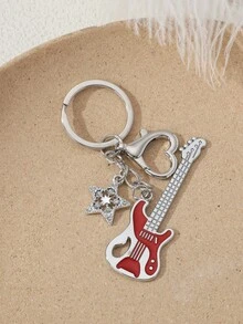 Y2K吉他星星心鑰匙圈適用於潮流前衛朋克風格復古甜美風&酷女孩 - 紅色 - 查看 2
