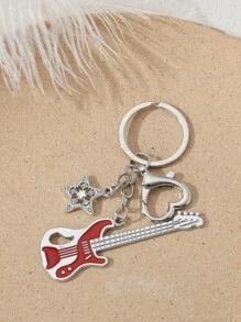 Y2K吉他星星心鑰匙圈適用於潮流前衛朋克風格復古甜美風&酷女孩 - 紅色 - 查看 1