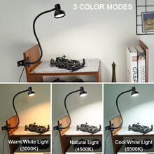 LED Clip lámpara , USB Clip Lámpara de escritorio Luz para leer con pequeño tubo en forma de , ideal para sala de estar , dormitorio , cabecera con iluminación nocturna - Negro - Ver 3