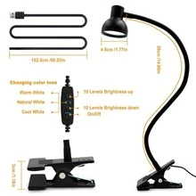 LED Clip lámpara , USB Clip Lámpara de escritorio Luz para leer con pequeño tubo en forma de , ideal para sala de estar , dormitorio , cabecera con iluminación nocturna - Negro - Ver 5