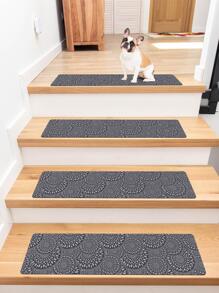 1入經典印花樓梯墊,現代化滌綸材質tpr底層防滑地毯 30''x8'' 室內樓梯踏墊