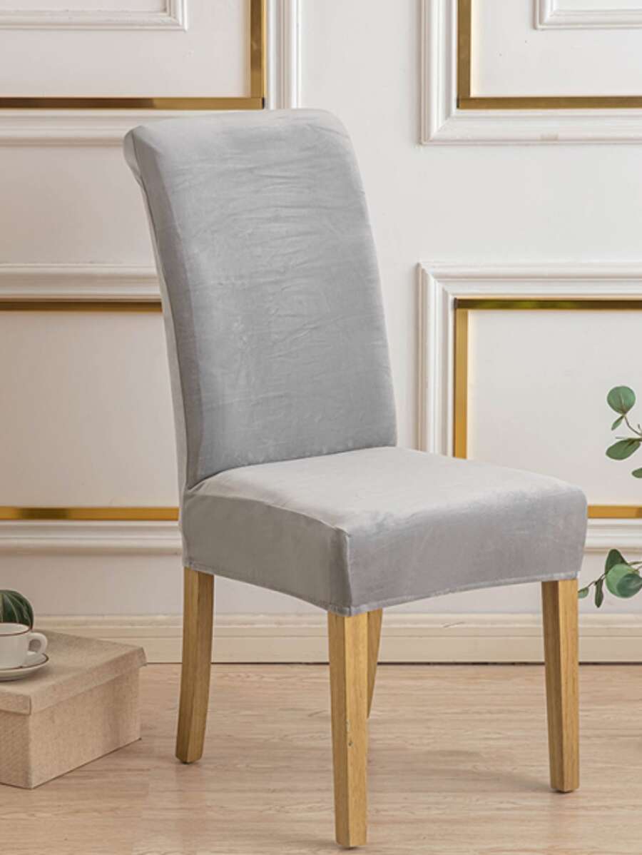 4pcs Luxury Velvet Chair Covers Including Stretch Chair Cover For Chairs With Height Legs And Sash For Wedding, Banquet, Event - Màu Xám nhạt - Xem 1