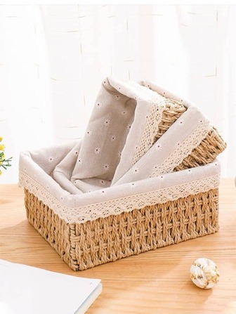 Cesta de almacenamiento tejida para escritorio para sala de estar, entrada, casa, cesta de almacenamiento de ratán y mimbre para aceites esenciales, anillos, pequeñas joyas, llaves, cosméticos, bocadillos, cesta de plantas con cuerda bohemia, decoración de jardín de ratán natural mixto, cestas bohemias con marco de metal para vibraciones costeras, cesta geométrica