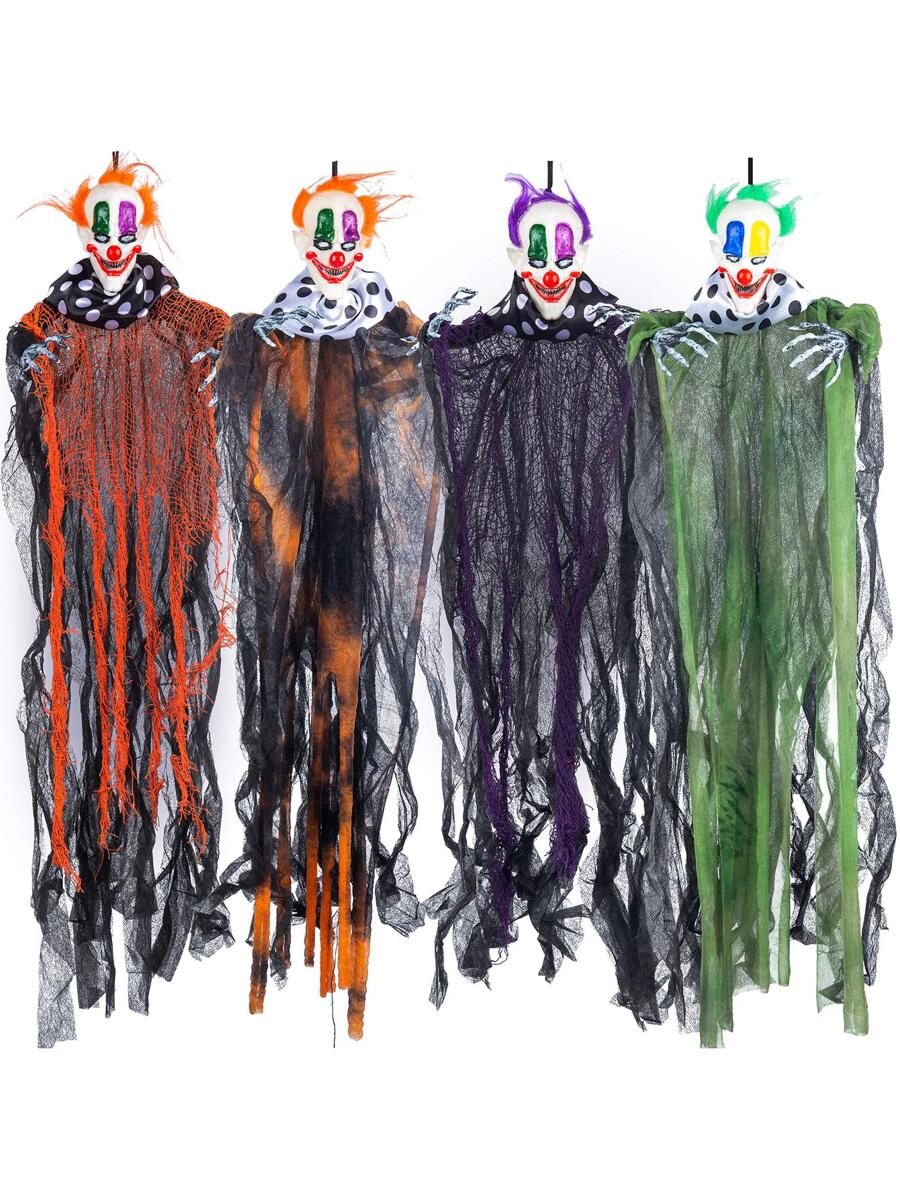 29” Halloween Hanging Clowns (4 Pack) In Varies Color, Clown Halloween Decorations, Scary Halloween Decoration, Hanging Decoration For Spooky Residence Prop Décoration, Halloween Outdoor Indoor Decor