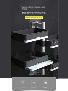 1pc Rotating Wall-Mounted Soapbox, Bathroom Shelf, Premium Multilayer Drain Shelf For Soap Holders Without Drilling Home Bathroom Decor Fall Decor Back To School - Black and White - View 2