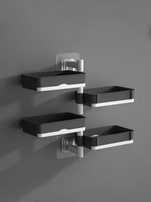 1pc Rotating Wall-Mounted Soapbox, Bathroom Shelf, Premium Multilayer Drain Shelf For Soap Holders Without Drilling Home Bathroom Decor Fall Decor Back To School - Black and White - View 6