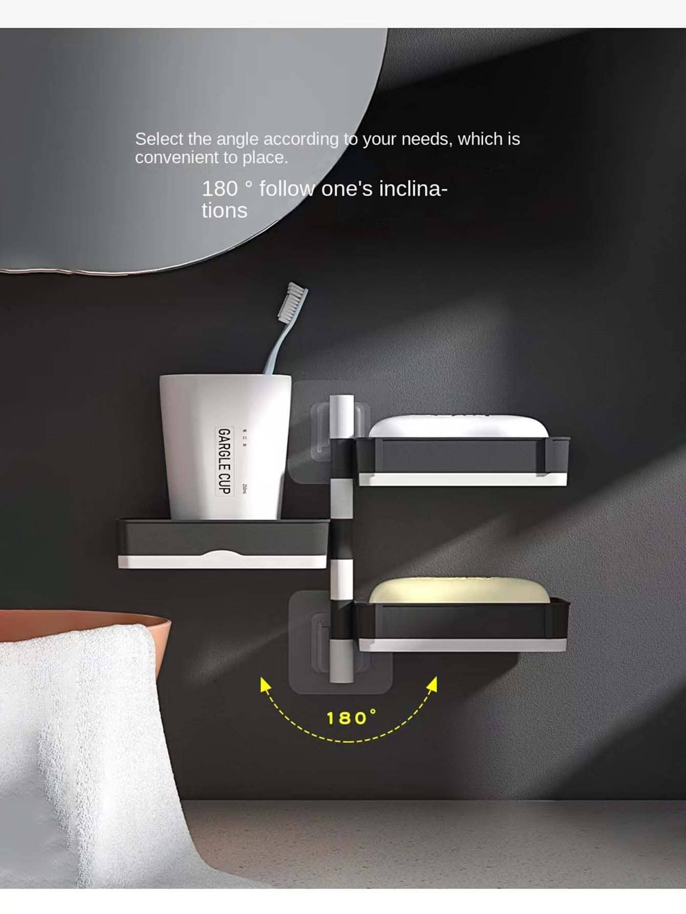 1pc Rotating Wall-Mounted Soapbox, Bathroom Shelf, Premium Multilayer Drain Shelf For Soap Holders Without Drilling Home Bathroom Decor Fall Decor Back To School - Black and White - View 1