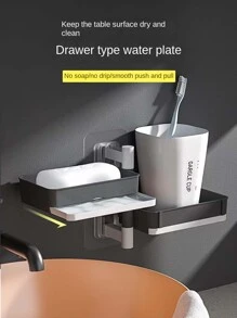 1pc Rotating Wall-Mounted Soapbox, Bathroom Shelf, Premium Multilayer Drain Shelf For Soap Holders Without Drilling Home Bathroom Decor Fall Decor Back To School - Black and White - View 3