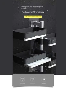 1pc Rotating Wall-Mounted Soapbox, Bathroom Shelf, Premium Multilayer Drain Shelf For Soap Holders Without Drilling Home Bathroom Decor Fall Decor Back To School - Black and White - View 4