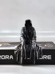 1件哥特式恐怖艺术设计黑色长袍坐姿死神雕像，树脂材质，恐怖死神装饰，适合家居派对 - 黑色 - 查看 9