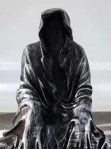 1件哥特式恐怖艺术设计黑色长袍坐姿死神雕像，树脂材质，恐怖死神装饰，适合家居派对 - 黑色 - 查看 6