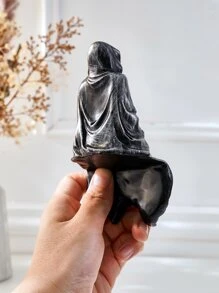 1件哥特式恐怖艺术设计黑色长袍坐姿死神雕像，树脂材质，恐怖死神装饰，适合家居派对 - 黑色 - 查看 10