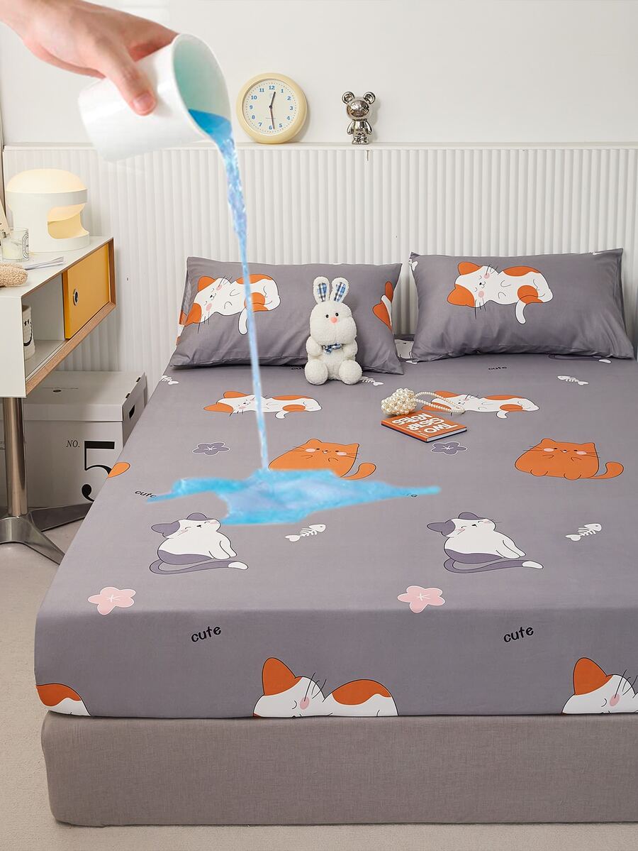 1 bộ Phim hoạt hình dễ thương Mèo Bộ chăn ga gối , 2 Vỏ gối Và 1 Chăn Vừa vặn - Nhiều màu - Xem 1