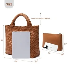 BOSTANTEN Woven Bags For Women Large Leather Tote Bag Summer Beach Travel Handbags Shopper Shoulder Bag - màu nâu - Xem 4