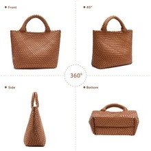 BOSTANTEN Woven Bags For Women Large Leather Tote Bag Summer Beach Travel Handbags Shopper Shoulder Bag - màu nâu - Xem 8