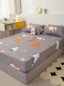 1 bộ Phim hoạt hình dễ thương Mèo Bộ chăn ga gối , 2 Vỏ gối Và 1 Chăn Vừa vặn - Nhiều màu - Xem 2