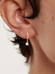 Stylever 一对锆石几何水滴耳环，925纯银首饰，优雅饰品，适合女孩、约会、晚宴、派对、节日佩戴 - 金色 - 查看 4