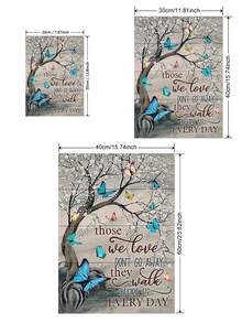 1 Pc Wooden Textured Canvas Art, Butterfly And Flowers Wall Art, Blue Butterfly Poster Decor,Colorful Canvas Art,Living Room,Bedroom Decor,Idea Gift,No Frame - Blue - View 5